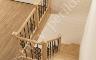 Лестница с металлическим каркасом и деревянными ступеньками
